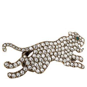 Brand New Gucci Gold Metal Double Ring with Crystal Tiger size large